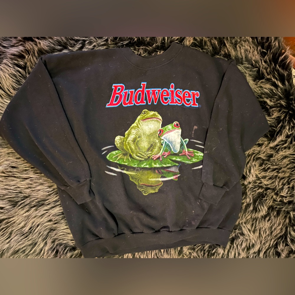 RARE BUDWEISER CREWNECK 90s Budweiser Frog SuperBowl 95 BUDWEISER commercial